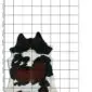 Natural cowhide rug with a tricolour pattern of black, white, and chestnut brown patches.