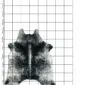 Natural cowhide rug with black and white speckled patterns and an irregular shape on a grid background.