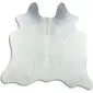 Natural shaped cowhide rug in light grey and white with a speckled texture.