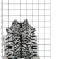 Natural shaped cowhide rug with a black and white tiger print pattern, displayed against a measuring grid.
