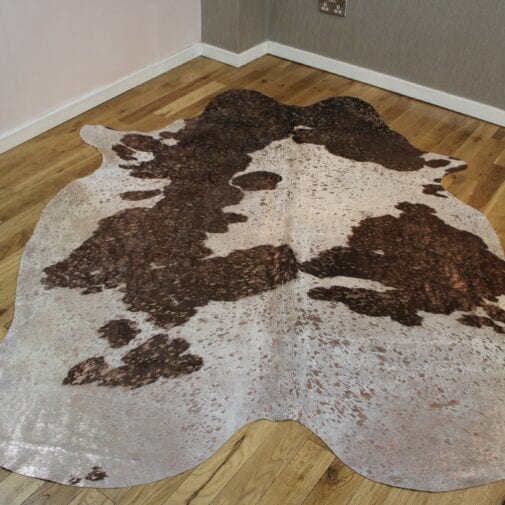 Rose-Gold Metallic Brown and White Cowhide Rug CM258