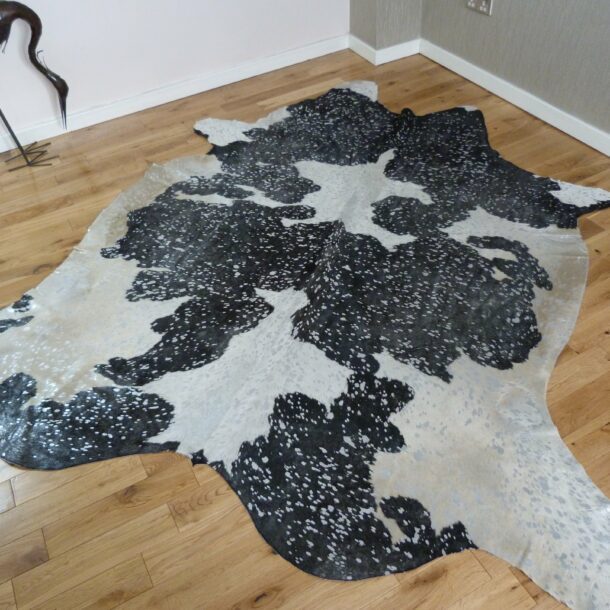 Black and White with Silver Metallic Cowhide Rug CM186
