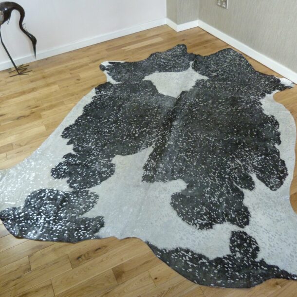 Black and White with Silver Metallic Cowhide Rug CM187