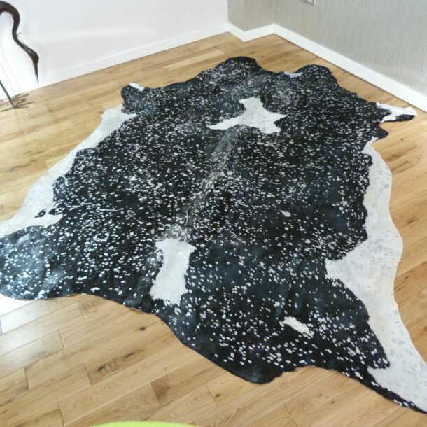 Black and White with Silver Metallic Cowhide Rug CM188