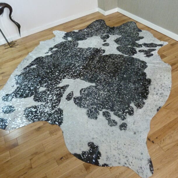 Black and White with Silver Metallic Cowhide Rug CM198