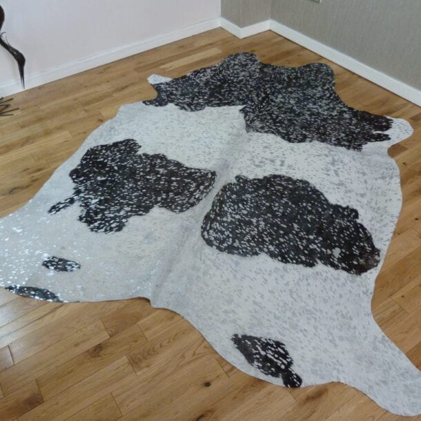 Black and White with Silver Metallic Cowhide Rug CM200