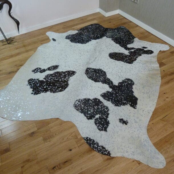Black and White with Silver Metallic Cowhide Rug CM201