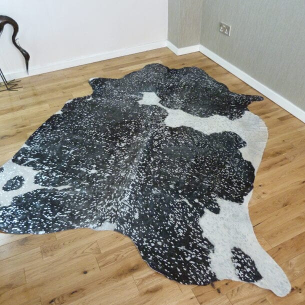Black and White with Silver Metallic Cowhide Rug CM202