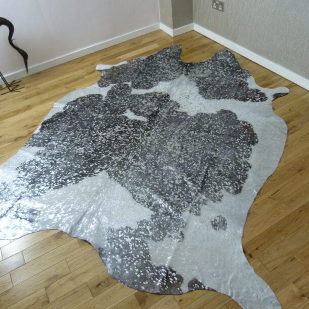 Black and White with Silver Metallic Cowhide Rug CM208