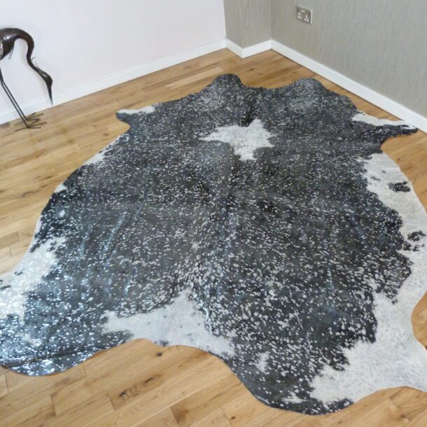 Black and White with Silver Metallic Cowhide Rug CM216