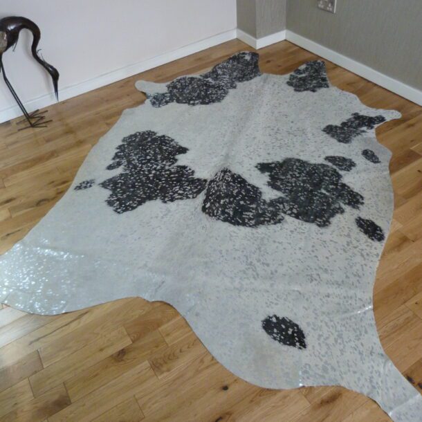 Black and White with Silver Metallic Cowhide Rug CM226