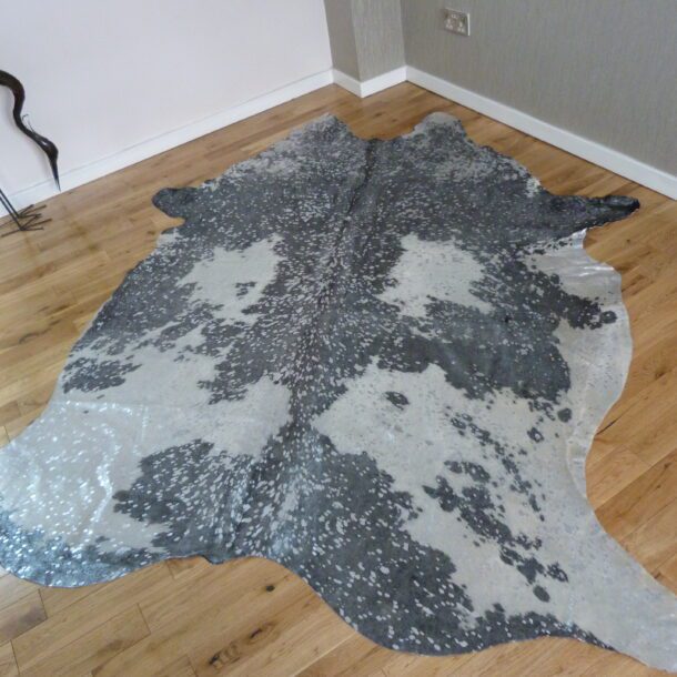Black and White with Silver Metallic Cowhide Rug CM227