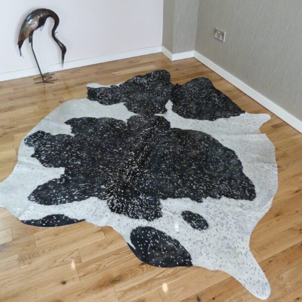 Black and White with Silver Metallic Cowhide Rug CM234