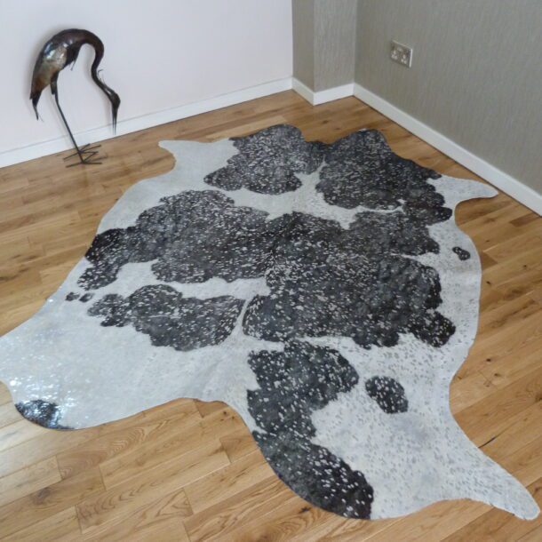 Black and White with Silver Metallic Cowhide Rug CM238