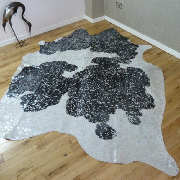 Black and White with Silver Metallic Cowhide Rug CM240