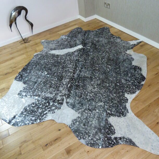 Black and White with Silver Metallic Cowhide Rug CM242