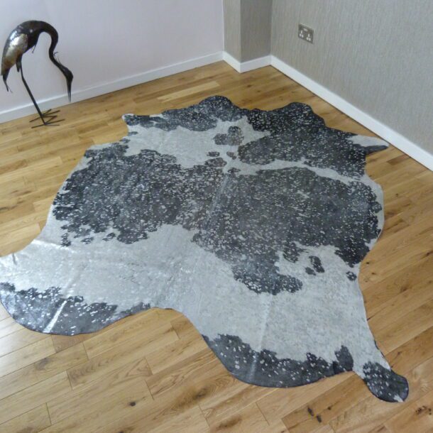 Black and White with Silver Metallic Cowhide Rug CM244