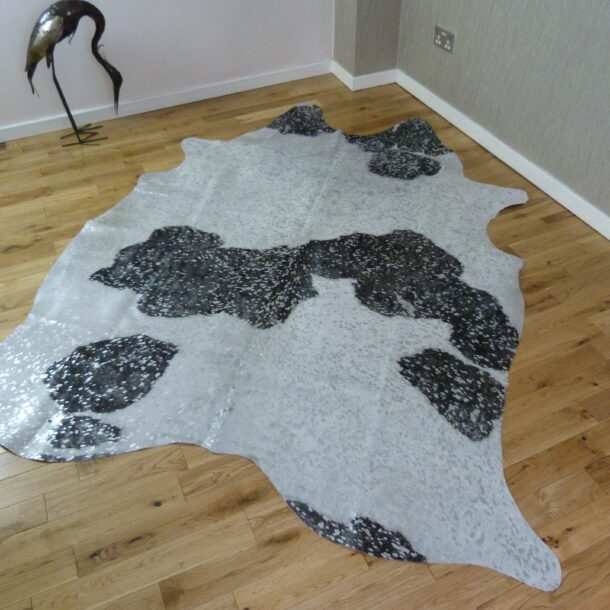 Black and White with Silver Metallic Cowhide Rug CM245