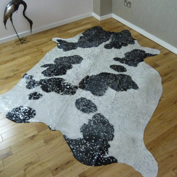 Black and White with Silver Metallic Cowhide Rug CM250