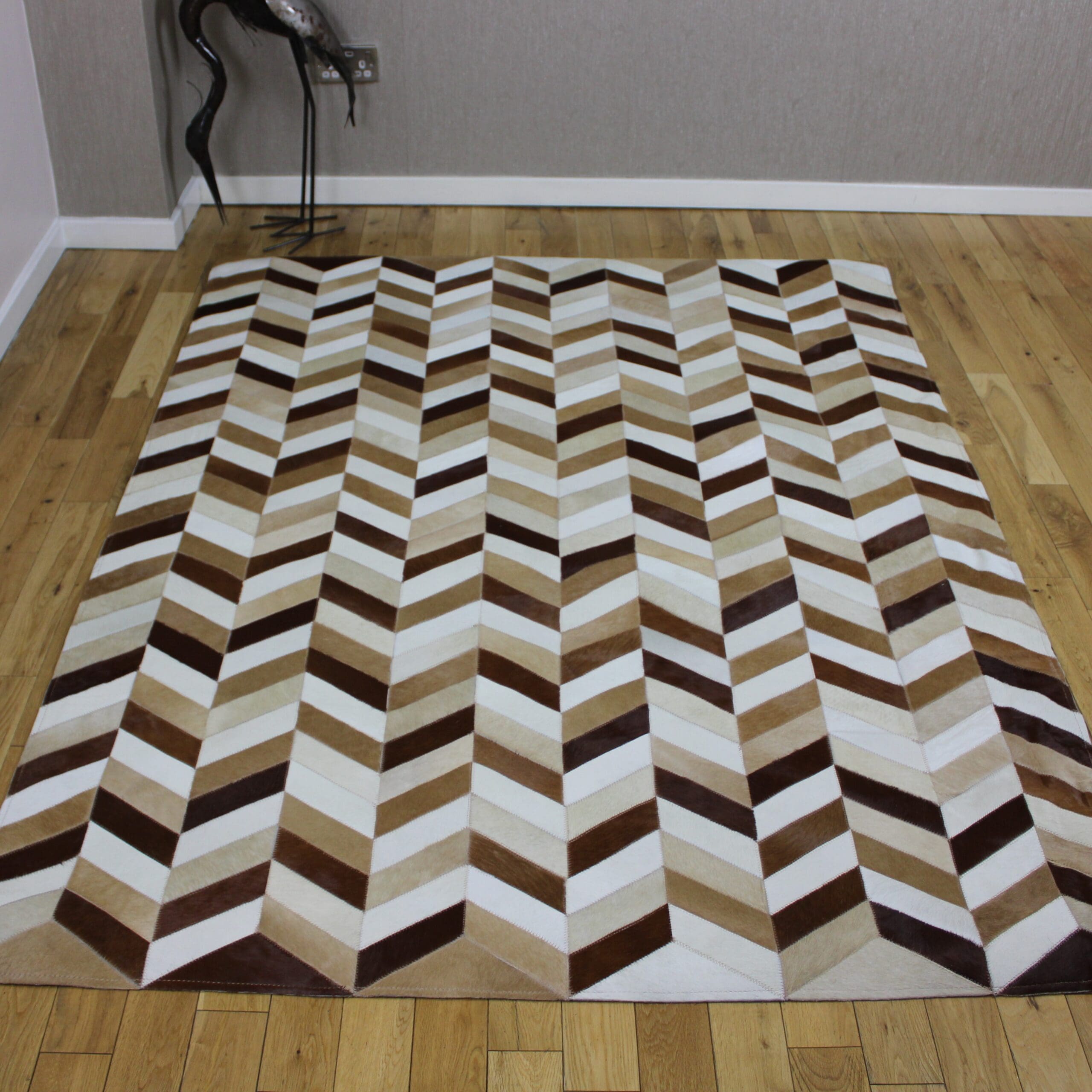 Patchwork Chevron Cowhide Rug - Natural Hide Rugs UK