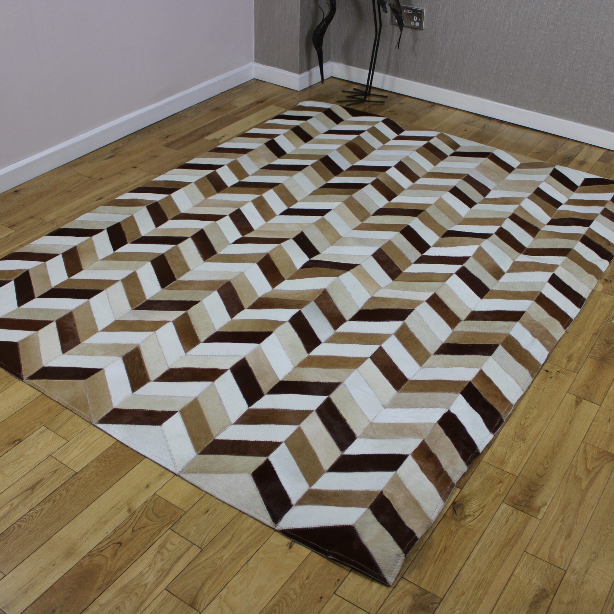 Patchwork Chevron Cowhide Rug - Natural Hide Rugs UK